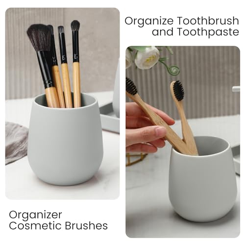 Bathroom Accessories Set, Modern 3 Pcs Bathroom Essentials - Soap Dispenser, Toothbrush Holder & Tray, Countertop Vanity Organizer (Beige) - color: Beige