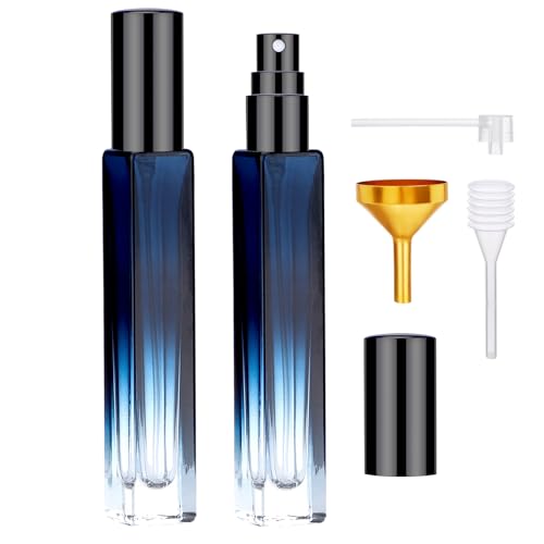 Segbeauty 10ml Perfume Refillable, 2pcs Mini Atomizer Sprayer for Toiletries, Empty Glass Spray Bottles with Refill Tool Kit - Gradient Blue - color: Blue, style: Mini Bottles