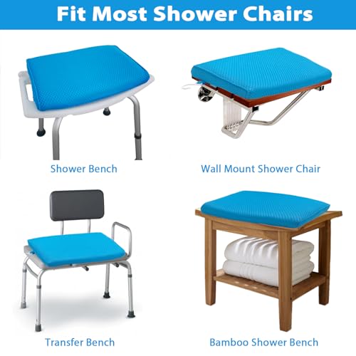 Shower Seat Cushion for Shower Chairs, Transfer Benches in Bathtub, Cushion for Sauna, 3D Mesh Pad with Hook, Slip-Resistant, Design for Elderly, Senior, Handicap & Disabled - size: Blue