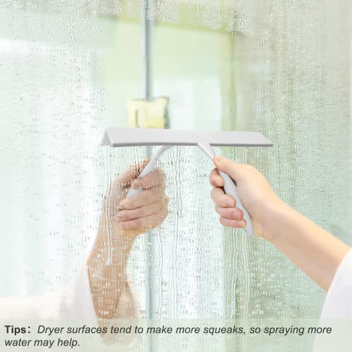 Shower Squeegee for Glass Doors, 11-Inch Silicone Squeegee with Non-Slip Handle and Adhesive Hook for Bathroom, Mirror, Tile, Car Window (White) - color: White