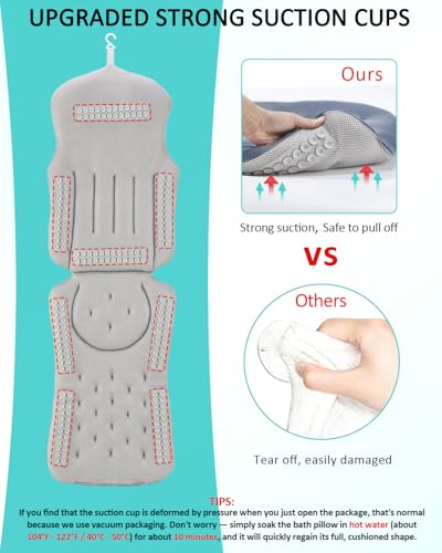 Full Body Bath Pillow for Bathtub, 5D Thick Tub Pillow for Bathtub with 192 Non-Slip Suction Cups, Laundry Bag & Hook, Bathtub Pillow for Head, Neck & Back Support (Misty Blue, 51"*15") - color: Misty Blue