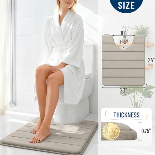 OLANLY Memory Foam Toilet Rugs U Shaped 24x20, Super Soft Absorbent Contour Bath Rugs, Quick Dry, Machine Washable Toilet Mat, Bathmat Floor Carpet, Bathroom Home Decor Accessories, Warm Taupe - color: Warm Taupe, size: 24" X 20" Contour Rug