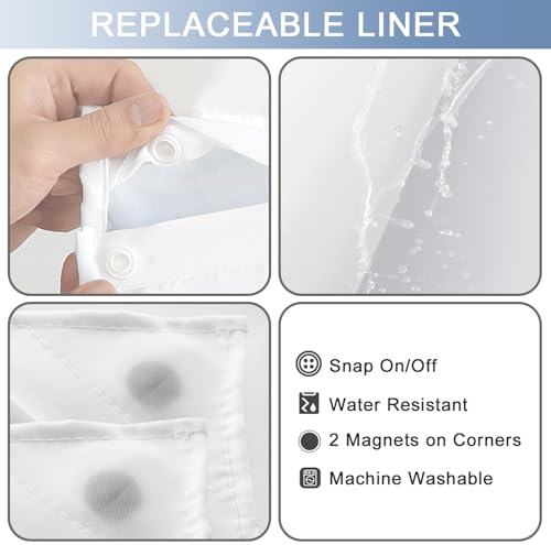 No Hook Shower Curtain with Snap in Liner, Ombre Light Blue Shower Curtains and Liner Set, Hotel Fabric Bath Curtain for Bathroom, Mesh Top Window Waterproof Washable, 71" x 74" - color: Ombre Light Blue, size: 71"W x 74"L (Pack of 1)