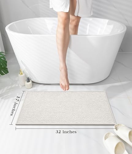 chakme Bathroom Rugs Mat 32x17, Ultra Thin Non Slip Bath Mat Quick Dry Absorbent Bath Mat for Bathroom Floor, (White, 32"x17") - color: White, size: 2'8" x 1'5"(Rectangular)
