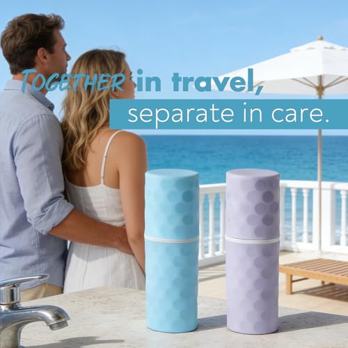 2Pcs Travel Toothbrush Case, Portable Travel Toothbrush Holder with Dot,Toothpaste Container for Home, Travel, Business, Camping, School, Couple 8.1x2.5x2 (Purple+Blue) - size: large size