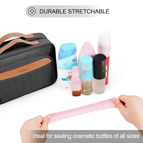 Travel Hanging Toiletry Bag for Women and Men, with 8 Leak Proofing Silicone Bottle Covers, Waterproof Makeup Accessories, Cosmetic Essentials, Cruise Ship Toiletries Bag with Jewelry Organizer, Black - color: Black, size: Medium*1 + Leak Proofing Bottle