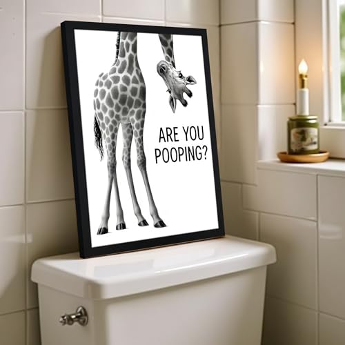 Urmoya Funny Giraffe Bathroom Decor Canvas Wall Art 12x16 in | Wood framed, Black and white wall decor, Rustic farmhouse, Are you pooping quote, Cute animal art prints, Ready to hang - color: Giraffe, size: 16"L x 12"W
