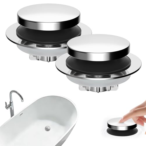 Hibbent 2 Pack 3 in 1 Metal Bathtub Drain Stopper, Universal Pop Up Tub Stopper with Removable Filter Basket, Anti-Clogging Bathtub Hair Catcher for 1.5''~2.4'' Drain, Brass Bullet Core, Silver - color: Silver Finish