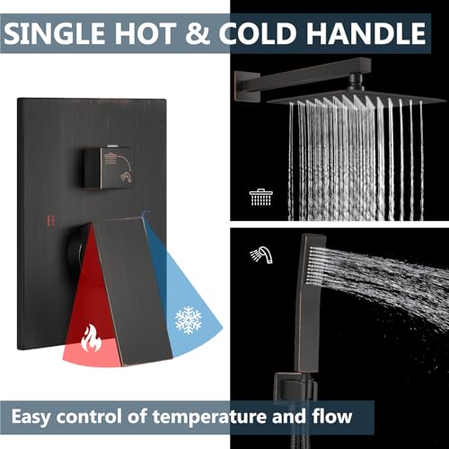 Aolemi Shower Faucet Set Rain Shower System with Handheld Spray Bathroom Shower Combo Rough-in Valve and Shower Trim Kit Included Oil Rubbed Bronze 10 Inch Wall Mount Shower Head - color: Oil Rubbed Bronze, size: 10 Inch Wall Mount Shower Head