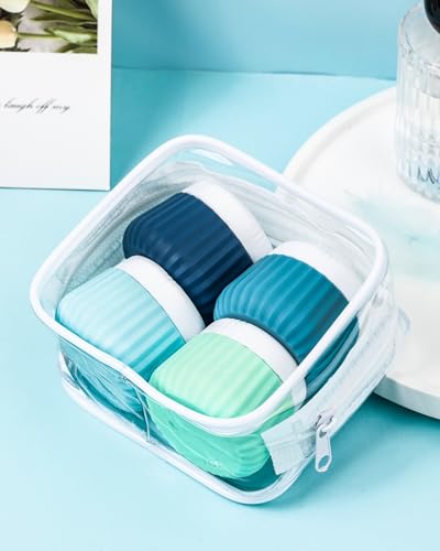 Mrsdry Travel Containers for Toiletries 4 Pack, TSA Approved Travel Size Toiletries, Travel Size Containers, With Clear Bag Leak Proof Silicone Jars, Travel Essentials Creams Jars Carrying Small Items - color: Blue, size: 1 oz