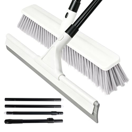 Heavy Duty Push Broom Outdoor & Rubber Floor Squeegee Set with 63 Inch Extra Long Telescoping Handle, Deck Brush, Concrete, Garage & Shop Broom, Squeegee for Floor, Tile & Glass