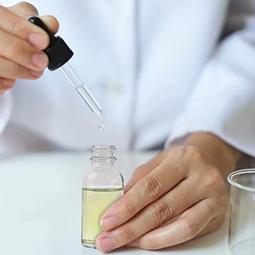 24 Pack 1oz Clear Glass Bottles with Glass Eye Droppers for Essential Oils, Perfumes & Lab Chemicals (Brush, Funnels, 2 Extra Droppers, 36 Pieces Labels & 30ml Measuring Cup Included) - color: Clear