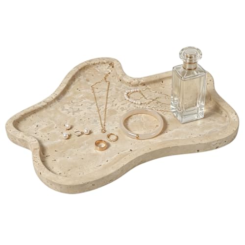 Travertine Tray, 10.8" x 8" Marble Vanity Tray for Bathroom Countertop Dresser, Marble Tray for Kitchen, Marble Decor for Trinket Perfume Jewelry Candle - color: Travertine
