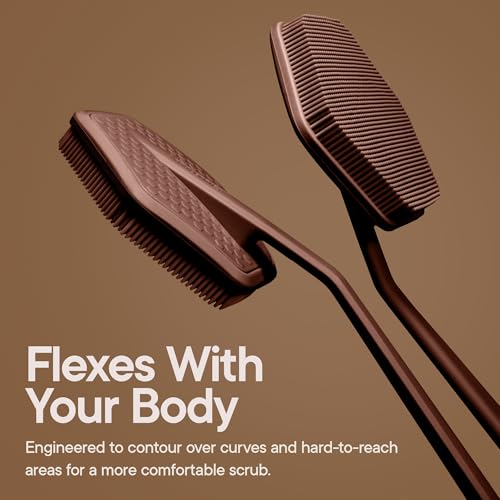 TOOLETRIES Silicone Back Scrubber for Shower, Bath Brush - Chocolate | Long ergonomic handle and non-slip grip make exfoliating hard-to-reach areas simple and comfortable. - color: Chocolate