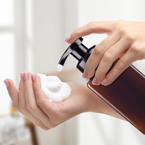 15OZ Foaming Soap Dispenser, 2-Pack Plastic Hand Soap Dispenser, Refillable Leakproof Foam Pump Bottle with Waterproof Labels, for Shampoo, Body Wash - color: Brown, size: 450ML