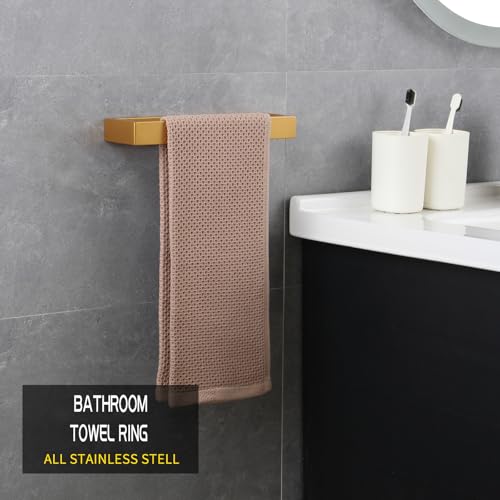 GERZWY Bathroom 2-Piece Accessory Set Gold Stainless Steel Toilet Paper Holder Towel Ring Wall Mount - color: Champagne Gold