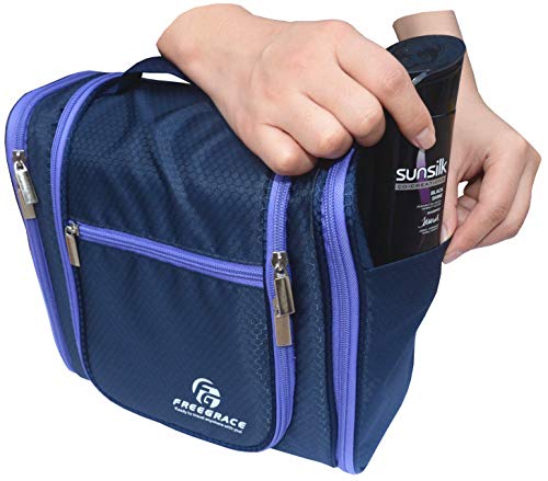Freegrace Extra Large Hanging Toiletry Bag for Men and Women - Water-Resistant Nylon Travel Bathroom Organizer for Cosmetics, Makeup, and Toiletries - color: Dark Blue