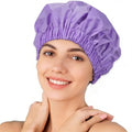 Reusable Shower Cap for Women – Large Waterproof Satin Shower Bonnet for Long, Curly & Braided Hair, Washable Bath Hair Cover, Purple - color: Purple