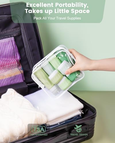 Mrsdry Travel Size Toiletries 10 Pack, TSA Approved 3oz & 1oz Silicone Refillable Containers with Clear Travel Bag - color: Water Green, size: 3oz bottle 1oz jar