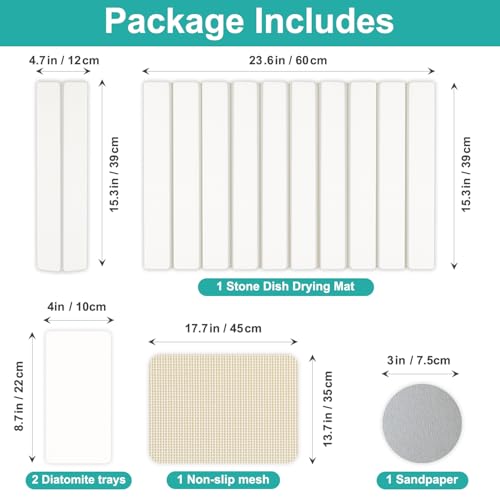3 Pcs Large Stone Dish Drying Mat for Kitchen Sink Counter Dish Pads Diatomaceous Earth Mats Quick Fast Drying Stone Mat Diatomite Absorbent Tray Dry Matt Kitchen Countertop Dishes Drainer Mat - color: White