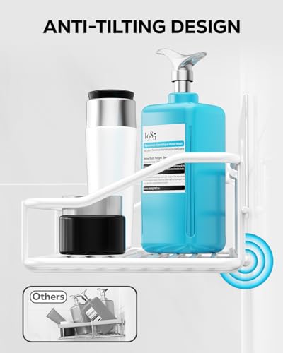 Nieifi Shower Caddy Shelf with Hooks Storage Rack Organizer Adhesive Stainless Steel Without Drilling for Bathroom, Lavatory, Washroom, Restroom, Shower, Toilet, Kitchen - 2 Pack (White) - color: White, size: 2 Pack