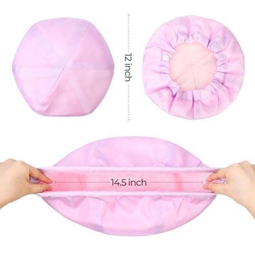 Shower Cap for Women Terry Lined Bath Cap Large Reusable Waterproof Elastic Band Pink Shower Caps for Long Thick Hair Soft Bath Shower Hair Caps - color: PURPLE