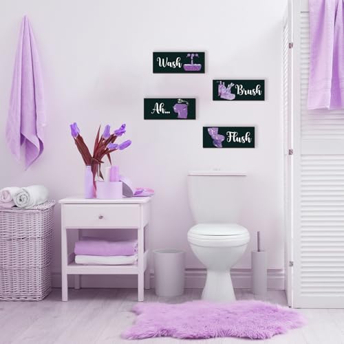 4 Pcs Purple Bathroom Decor Purple And Black Wall Decor Large Wooden Bathroom Accessories Modern Funny Glitter Decoration Set for Home Toilet(14x5.5 Inch) - color: Purple, size: 14 X 5.5 Inch