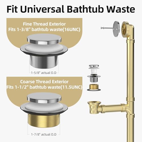 Chrome Plated Tub Drain Kit with Hair Catcher, Premium Brass Tip-Toe Bathroom Tub Drain Replacement and 2-Hole Overflow Faceplate, 11.5/16 UNC Bathtub Drain Stopper Assembly - color: Chrome Plated