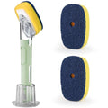 Dish Brush with Soap Dispenser Storage Set with 2 PCS Sponge Refills & Holder, Soap Dispensing Dish Brushes, Sponge with Soap Dispenser Handle, Dish Sponges with Handle for Dishes Pans Pots Sink - color: Green