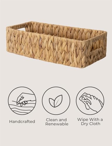 StorageWorks Water Hyacinth Basket for Toilet Paper, Wicker Baskets for Storage with Built-in Handles, 14 ¼"L x 6 ½"W x 3 ¾"H - color: Natural (Water Hyacinth), size: 14¼" L x 6¾" W x 3¾" H