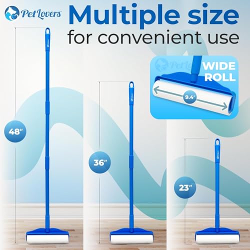 PetLovers Large Lint Roller with 3 Refills – 400 Total Sheets for Tackling Pet Hair, Extra Large Floor and Carpet Roller for Homes with Pets, Perfect for Floors, Furniture, and Loving Pet Owners - size: 4 Pack Floor Roller