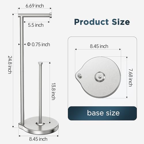 theaoo Heavy-Duty Toilet Paper Holder Stand – Modern Freestanding Bathroom Toilet Tissue Paper Roll Holder with Reserve & Storage, Stainless Steel (Silver, Free Standing) - color: Silver