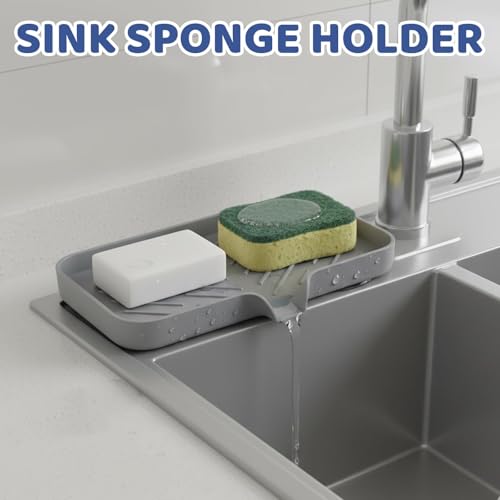 3-Piece Set Silicone Sponge Holder with Dish Drain Board, Silicone Faucet Mat for Kitchen Sink, Sink Tray, Non-Slip Bathroom and Kitchen Accessories
