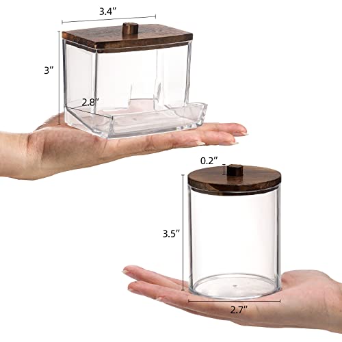 Tbestmax 3 Pack Qtips Holder Bathroom Container, 10 oz Cotton Ball/Swabs Dispenser, Apothecary Jar Organizer for Storage Brown Wood Lids - color: Group A-Brown Wood