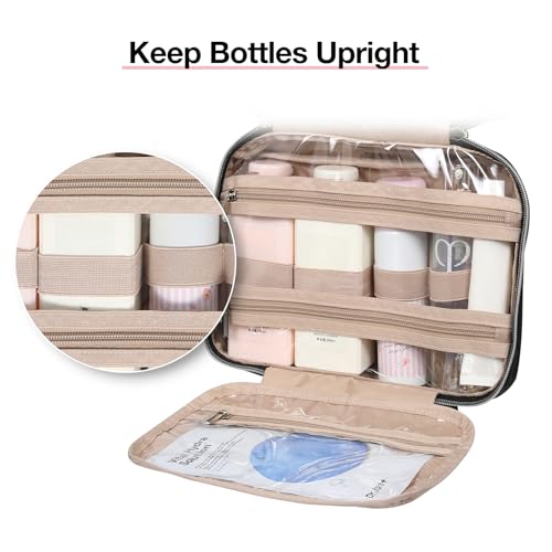 BAGSMART Toiletry Bag Hanging Travel Makeup Organizer with TSA Approved Transparent Cosmetic Bag Makeup Bag for Full Sized Toiletries, Medium-Black - color: Black, size: Medium