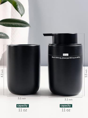 Bosilunlife Soap Dispenser and Toothbrush Holder Set - Dish Hand Soap Dispenser Bathroom Set Ceramic Bathroom Counter Soap Toothbrush Holder Set Black Bathroom Accessories Set - color: Black-cylinder Liquid Pump & Toothbrush Holder
