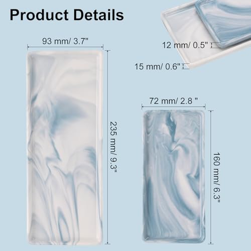Uxcell 2-Pack Marble Ceramic Bathroom Vanity Tray, Blue, Rectangular, 2 Sizes (Small & Medium), Shatterproof & Heat-Resistant, Organizer for Soaps, Keys, Trinkets - color: Blue