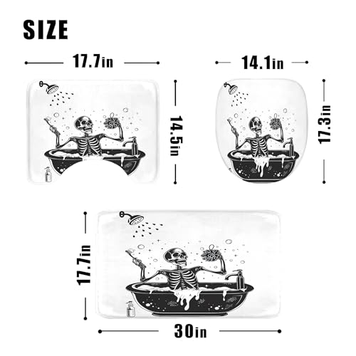 4PCS Funny Skull Skeleton Halloween 71Wx71H Inches Gothic Black White Shower Curtain Sets with Rugs, Toilet Lid Cover and Bath Mat, Spooky Bath Accessories Art Home Decor Fabric 12 Pack Hooks - color: A5-skull