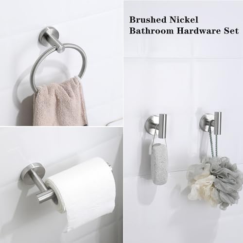 4 Piece Brushed Nickel Bathroom Hardware Set, Modern Towel Ring and Toilet Paper Holder Set,Wall Mounted, Durable SUS304 Stainless Steel Bathroom Accessories Set - color: Brushed Nickel