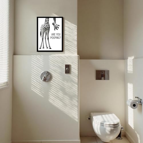 Urmoya Funny Giraffe Bathroom Decor Canvas Wall Art 12x16 in | Wood framed, Black and white wall decor, Rustic farmhouse, Are you pooping quote, Cute animal art prints, Ready to hang - color: Giraffe, size: 16"L x 12"W