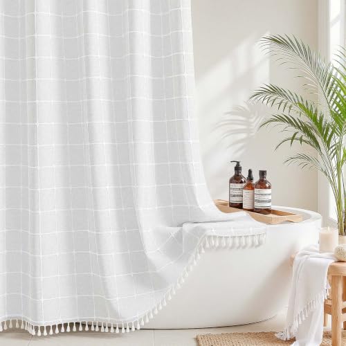River Dream White Farmhouse Shower Curtain with Snap-in Liner, No Hooks Needed,with Magnets,with Tassels,Water Repellent&Machine Washable,36x74Inch - color: White-window, size: 36"W x 74"L (Pack of 1)