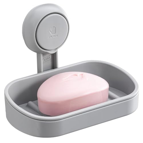 TAILI Soap Holder Soap Dish for Shower, Suction Cup Soap Holder for Shower Wall, Bathroom Accessories, Removable Strong Hold Soap Saver, Drill Free, Grey - color: Grey, size: 1 Tier