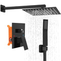 Bathroom Shower Faucet Set，12 Inch Rain Shower Head with Handheld Spray，Brass Shower Valve Trim Kit，Wall Mounted Square Rain Shower System (Matte black) - color: Matte Black, size: 12 Inch Shower Head