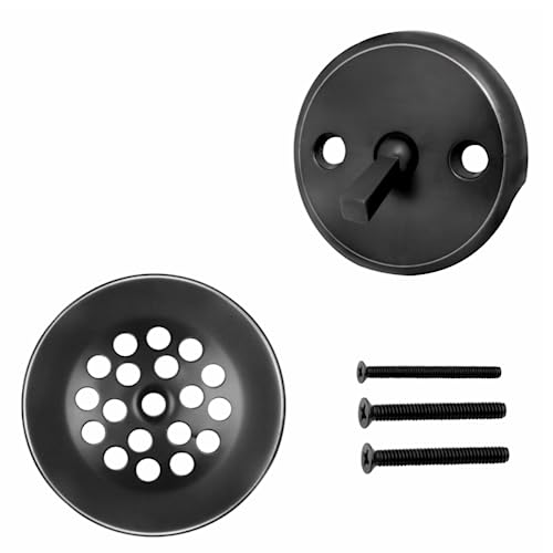 Trip Lever Bathtub Drain Kit with Strainer – 2-Hole Overflow Faceplate, Matching Screws – Tub Drain Trim Replacement Set for Bathroom Bathtubs - color: Matte Black
