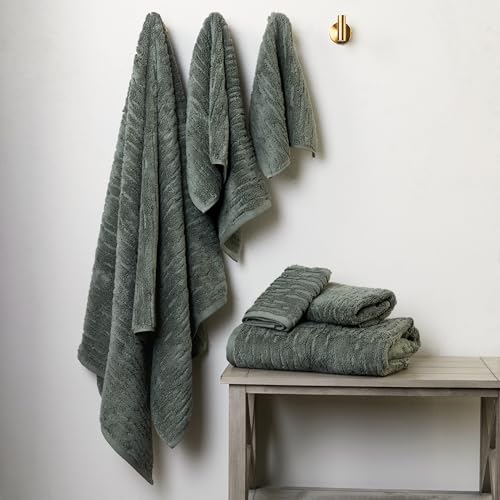 SKL Home CloudSoft 100% Cotton Luxury 6-Piece Towel Set, 600 GSM, Ultra Plush & Absorbent - 2 Bath Towels, 2 Hand Towels, 2 Washcloths, Green Pine - color: Green Pine, style: 6-Piece Towel Set