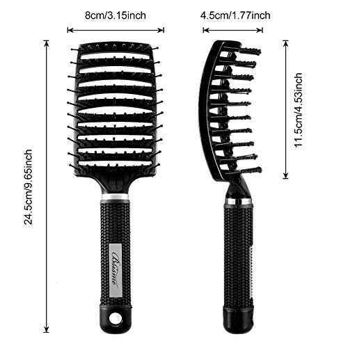 Hair Brush, Curved Vented Detangler Brush Faster Blow Drying for Women, Men | Professional Paddle Detangling Hairbrush for Wet Dry Curly Thick Fine Wavy Straight Hair, Reduce Breakage & Split Ends - color: black
