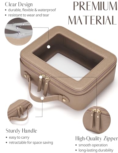 Popvibe Clear Makeup Bag Travel Cosmetic Case Transparent Toiletry Bag with Zipper, Portable Make Up Organizer Traveling Compact Car Bag for Essentials, Gold, Large - color: Gold, style: Large Luxe