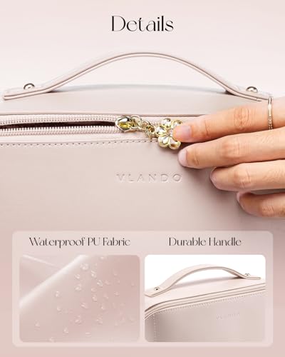 VLANDO Makeup Bag,Travel Toiletry Bag,Cosmetic Bag for Women PU Leather Portable Make up Bag for Skincare, Brushes & Travel Essentials-Apricot Pink - color: 03.Apricot Pink