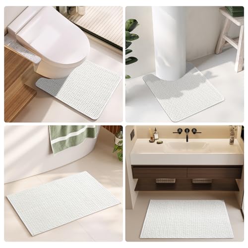 TYUU Bathroom Rugs Non Slip Washable, Super Absorbent Thin Bath Mat Small Quick Dry Low Pile Bathroom Rug, White 20"x30" - color: White, size: 1'8" X 2'6" (Rectangular)