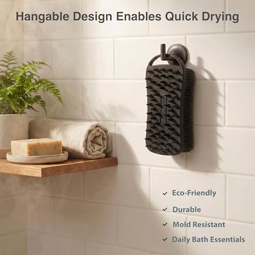 MtBoi 2 PC Silicone Body Scrubber, 2 in 1 Exfoliating Shower Bath Scrubber, Soft Silicone Loofah for Sensitive Skin, Shower Hair Scalp Massager, Easy to Clean, Lather Well (Grey&Black) - color: Grey&black